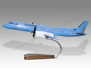 Saab 2000 Seaborne Airlines Desk Wood Airplane New Model Small Scale 1/100 - Picture 1 of 12