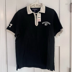 Polo sport Ralph Lauren vintage neuf avec étiquette col moyen zip années 90 neuf noir - Photo 1/6