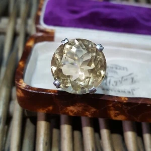 Vintage 925 Sterling Silver Ring, Natural Citrine, Size L.5 US 6, Edinburgh 1968 - Picture 1 of 7