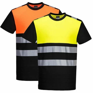 Herren Hi Vis T-Shirt Reflektierend High Viz Arbeit Tee Fluoreszierend Feuchtigkeitsableitend - Bild 1 von 8