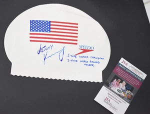 Lenny Krayzelburg SIGNED Speedo American Latex Flag Cap Jsa Certifed World Cham - Picture 1 of 7