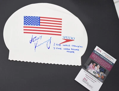 Lenny Krayzelburg SIGNED Speedo American Latex Flag Cap Jsa Certifed World Cham - Image 1 of 4
