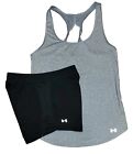 Under Armour Women's Gray Athletic Tank Top And Black Lined Running Shorts Set