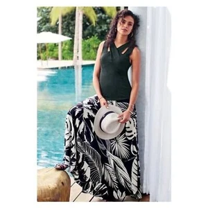NEW Soft Surroundings MISSES B/W Palm Print PALAZZO Skirt Size 8 Length 36" - Picture 1 of 7