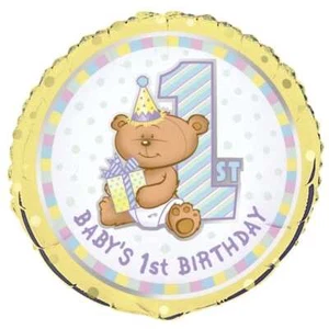 18" RND 1st Bday Bear Fun Foil Balloon - Picture 1 of 1