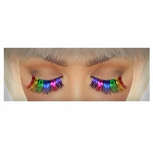 Rainbow Tinsel Foil False Eyelashes Costume One Pair Lashes Pride Mardi Gras - Picture 1 of 2