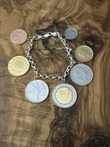 Pulsera Jacmel Mauricio JCM Plata de Ley 925 Lira Italiana 7 Monedas Dije - Imagen 1 de 5