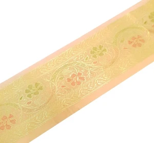 Sushila Vintage  Sari Border Floral Brocade Ethnic Swing Trim 3 Yard Beige Lace - Picture 1 of 4