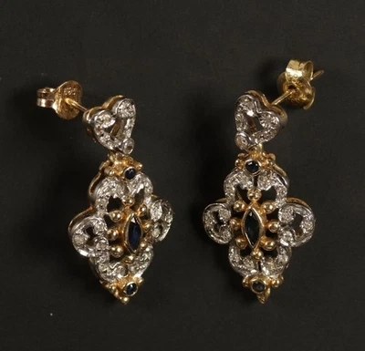 schöne 585er Gelbgold Ohrhänger mit Saphiren und Diamanten - Bild 1 von 2