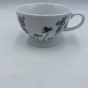 PAI Porcelain Pedestal Tea Coffee Cup Mug Purple Butterflies And Flowers  - Picture 1 of 4