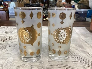 2 White Atomic Starburst Fred Press Highball Glasses 5 5/8” - Picture 1 of 5