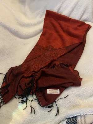 Pashmina Bufanda Mantón-Paisley Negro/Rojo Cachemira Seda Suave Foto 1 de 3