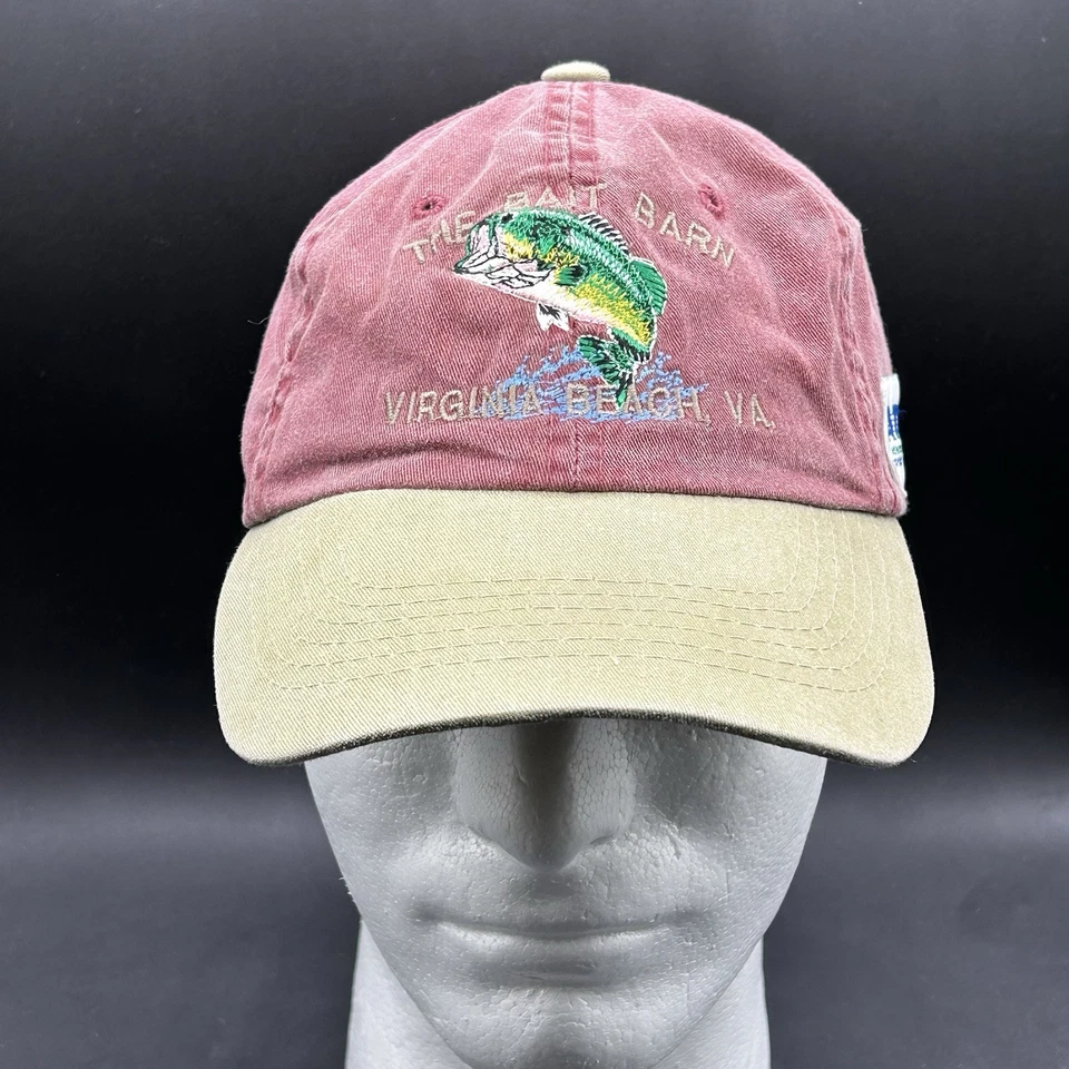 Sombrero de playa The Bait Barn Virginia descolorido granate y bronceado Adams con tirantes adulto usado Foto 1 de 4