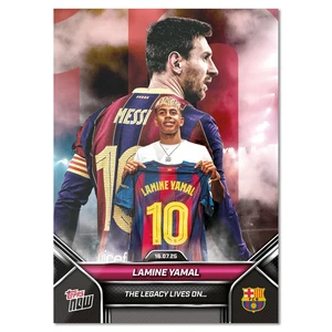 2025 FC Barcelona Topps NOW Lamine Yamal Lionel Messi Legacy Card #2 - Picture 1 of 2