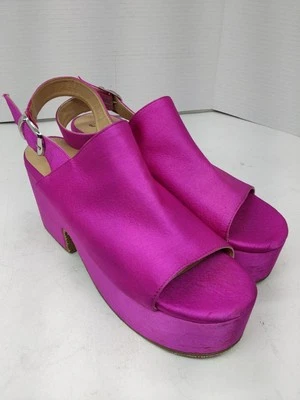 Free People Satin Fuchsia Pink Open Toe Platform Sandals Size EU 41  Pre-owned - Image 1 of 4