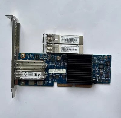 IBM DUAL PORT 10 GBE SFP+ ADAPTER High PROFILE 94Y5195 w/2 SFP - Image 1 of 3