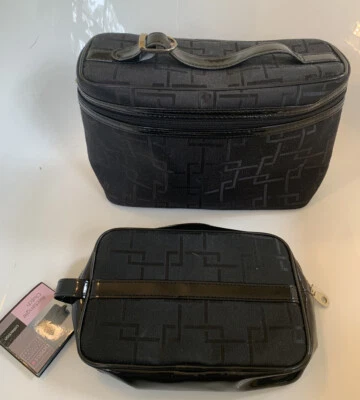 Basics 2pc Set~ Cosmetics/Makeup Bag & Clutch~ Black & Pink~ Zipper Closures - Image 1 of 4