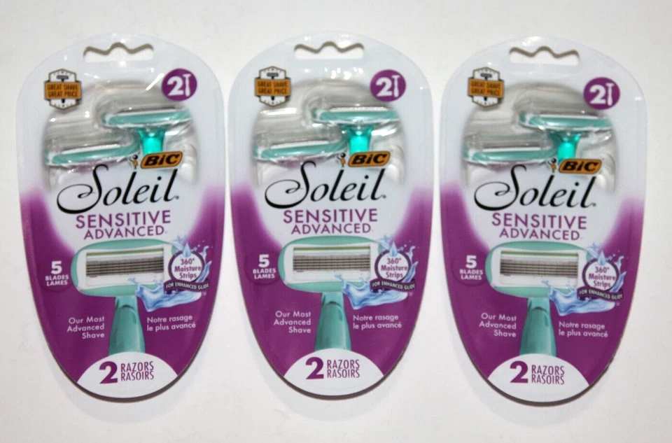 LOTE (3) MAQUINILLAS DE AFEITAR DESECHABLES BIC SOLEIL SENSIBLES AVANZADAS 5 HOJAS PARA MUJER Foto 1 de 1