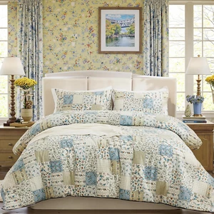 Blue Floral Duvet Cover Set Twin Size 100% Cotton Botanical Patchwork Vintage Be - Picture 1 of 6