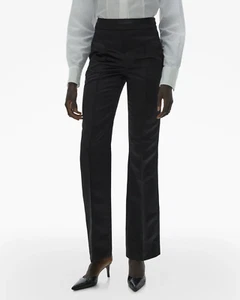 $450 HELMUT LANG Size 2 Womens Pants Black Shiny Satin Tux Trouser - Picture 1 of 15