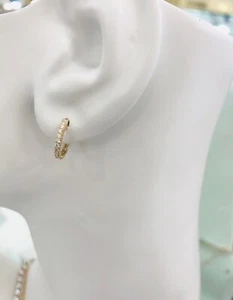 14K kleine DIAMANT Creolen Ohrringe massiv Gold 0,17ct. Natürliche DIAMANTEN GELBGOLD - Bild 1 von 6