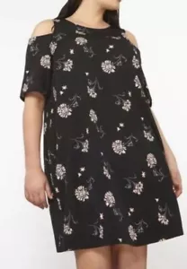 Dorothy Perkins Size 22 Cold Shoulder Dress Black Floral Short - Picture 1 of 6