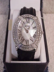 Badgley Mischka BA/1225WMBK Swarovski Crystal Leather Band Women's Watch - Picture 1 of 9