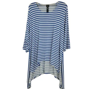 Chico's Travelers Women's Blue Stripe 3/4 Sleeve Tunic Top Shirt Size 3 - Picture 1 of 9