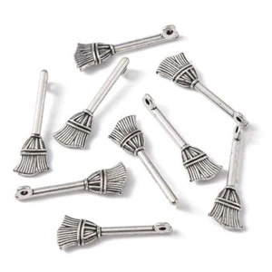 Metal Alloy Broom Pendants Antique Silver 27mm Pack Of 25 - Picture 1 of 1
