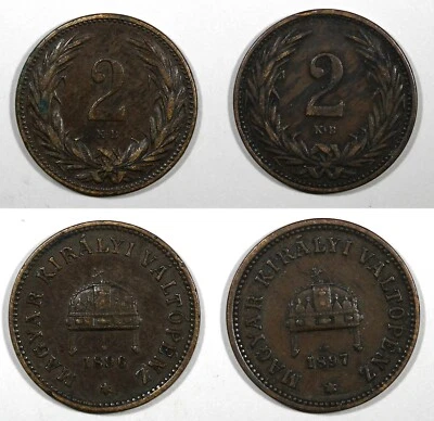 Hungría Francisco José I Bronce LOTE DE 2 MONEDAS 1896,1897 KB 2 Fillér KM# 481 (87) Foto 1 de 3