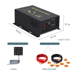 Pure Sine Wave Inverter 48V to 120V 500W Power Camp Motor Car Remote Switch 15ft - Picture 1 of 10
