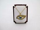 21K Yellow Gold Blue Egyptian Eye Pendant & Necklace Eye Egypt 18 In. Yg 5.6 G