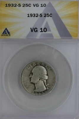 1932-S  .25  ANACS  VG 10   Washington Quarter, Silver 25 Cents - Image 1 of 2
