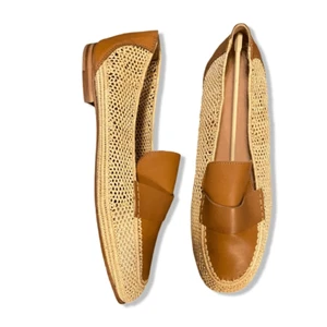 Carrie Forbes Sz 11 Mumba loafers leather raffia flats shoes quiet luxury 41 NEW - Picture 1 of 15