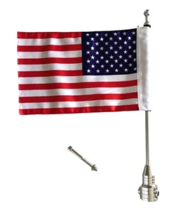 Motorcycle Rack American USA Flag Pole Rear Luggage Mount Honda Yamaha Suzuki - Picture 1 of 3