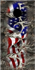 Deer buck skull hunting oak camouflage american flag cornhole game decal wraps - Picture 1 of 1