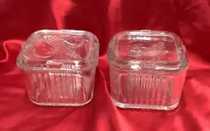 2 platos vintage de refrigerador federal de vidrio transparente con tapas de verduras s11d - Imagen 1 de 7