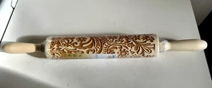 Natural Wood Embossing Rolling Pin 8" Floral Snowflakes New - Picture 1 of 3