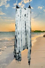Tie Dye Strap Dress, Black White Boho Hippie Womens High Low Summer Sundress S/M