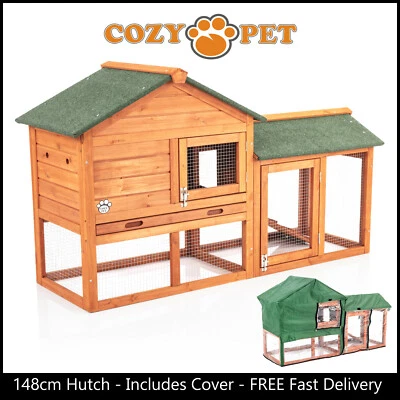 Rabbit Hutch & Cover 148cm Cozy Pet Natural Guinea Pig Hutches Run Ferret Runs - Image 1 of 4