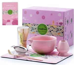Matcha Frusta Set, Set Matcha in Ceramica, Ciotola Matcha con Beccuccio e Frusta, 8 Pezzi... - Foto 1 di 9