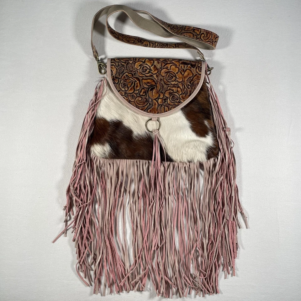 Сумка через плечо из воловьей кожи с бахромой цветочный вестерн богемное сделано в США - Изображение 1 из 4