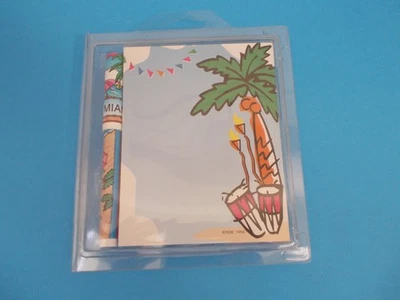 VTG 80's NATIONAL DESIGN Palm Tree w/ Bongos MIAMI Notepad & Pen Set Souvenir - Image 1 of 2