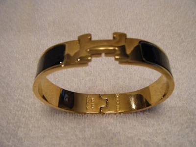 💕 BRAZALETE BRAZALETE HERMES CLIC H TONO DORADO Y ESMALTE NEGRO FRANCIA ST135 3PT8 Foto 1 de 4