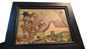 Apliques de retazos de arte popular primitivo costura granja enmarcado 10x8 - Imagen 1 de 6