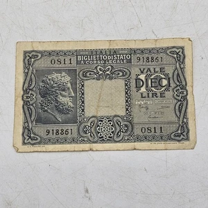 Vintage Italien 10 Lire Papiergeld Banknoten Währung 1944 - Bild 1 von 6
