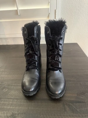 Coach FG4595 Black Leather Shearling Combat Boots 8.5 – Luxe Winter Style - Image 1 of 4