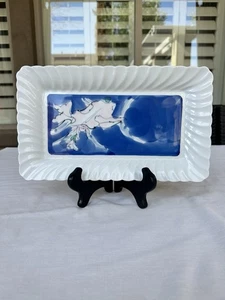 Vintage Japan Porzellan Tablett 12x7" Floral Einsatz Panel Seil Rand Crackle Base - Bild 1 von 8