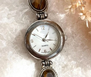 Reloj Pulsera Vintage Imitación Ojo de Tigre Escarabajo Tono Plateado - 22mm - ¡FUNCIONA! - Imagen 1 de 12