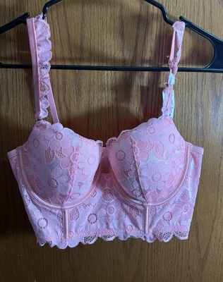 Aerie Pink Lace Padded Bralette 34C  Womens Pink Floral New With Tags - Image 1 of 4